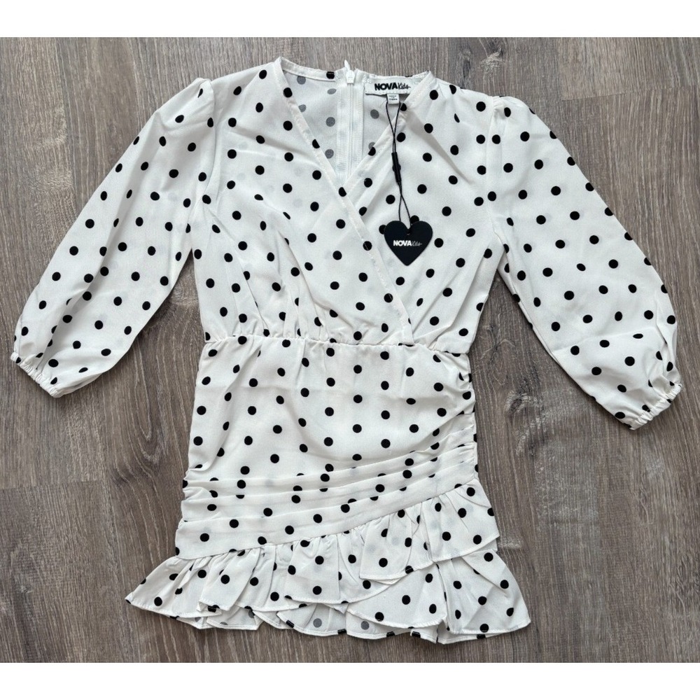 Fashion Nova Kids Polka Dot Mini Dress Ruffle White Black Sz 2 Special Occasion